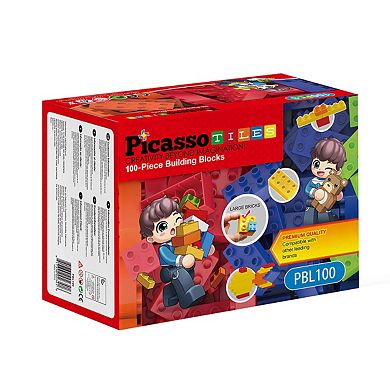 PicassoTiles 100 PC Large Construction Brick Building Blocks, Classic Brick Playset for Kids 3+