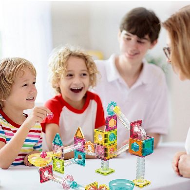 PicassoTiles 60 PC Mini Marble Race Track Building Block & Magnetic Tiles, STEM Toy for Kids 3+