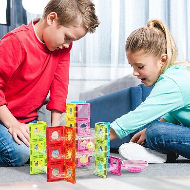 PicassoTiles 60 PC Mini Marble Race Track Building Block & Magnetic Tiles, STEM Toy for Kids 3+