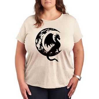 Plus Dragon Sitting On Crescent Moon Graphic Tee