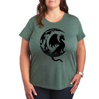 Plus Dragon Sitting On Crescent Moon Graphic Tee