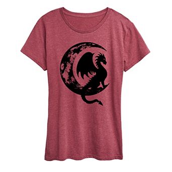 Women's Dragon Sitting On Crescent Moon Graphic Tee