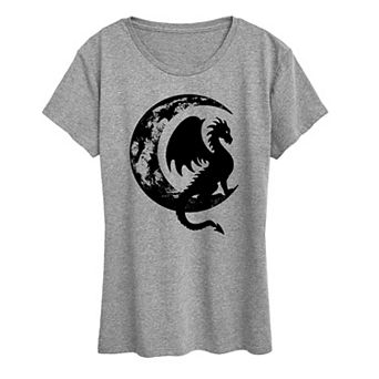Women's Dragon Sitting On Crescent Moon Graphic Tee