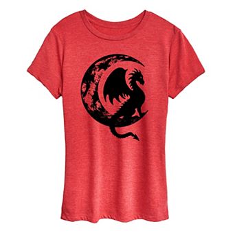 Women's Dragon Sitting On Crescent Moon Graphic Tee