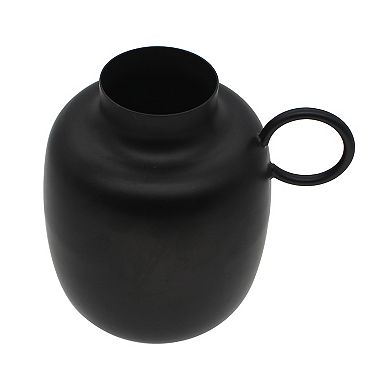 Painted Black Metal Vase with Circular Handle