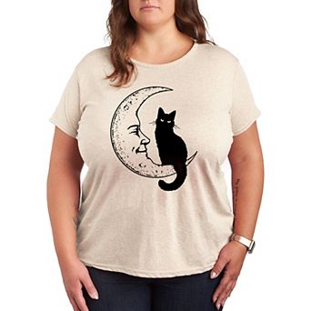 Plus Black Cat On Moon Graphic Tee