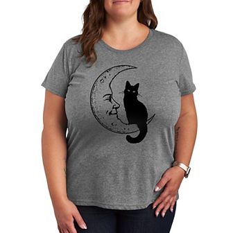Plus Black Cat On Moon Graphic Tee