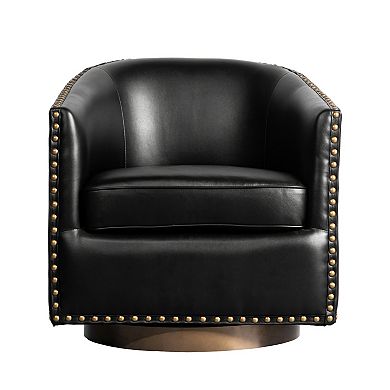 Merrick Lane Upholstered Barrel Chair With 360° Swivel Base And Nail Trim