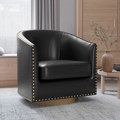 Merrick Lane Upholstered Barrel Chair With 360° Swivel Base And Nail Trim