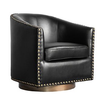Merrick Lane Upholstered Barrel Chair With 360° Swivel Base And Nail Trim