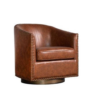 Merrick Lane Upholstered Barrel Chair With 360° Swivel Base And Nail Trim
