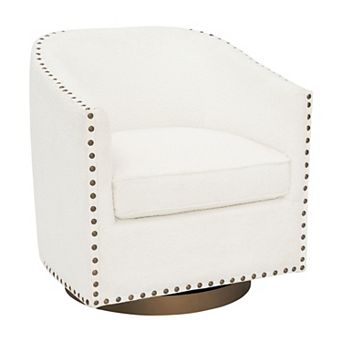 Emma and Oliver Classic Club Style Chair with 360° Swivel Base and Nail Trim