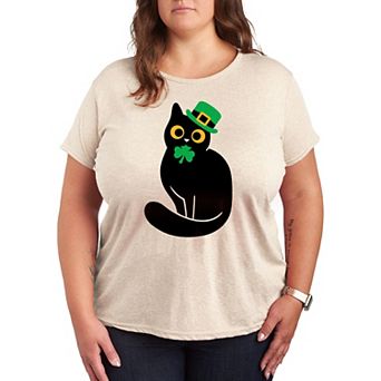 Plus Black Cat Holding Clover Graphic Tee