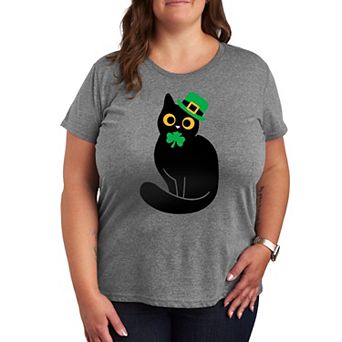 Plus Black Cat Holding Clover Graphic Tee