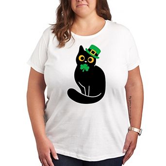 Plus Black Cat Holding Clover Graphic Tee
