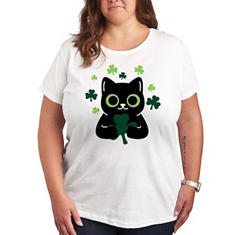 Plus Cat with Shamrocks Graphic Tee