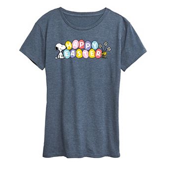 Women's Peanuts Snoopy & Woodstock Happy Easter Color Eggs Graphic Tee