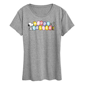 Women's Peanuts Snoopy & Woodstock Happy Easter Color Eggs Graphic Tee