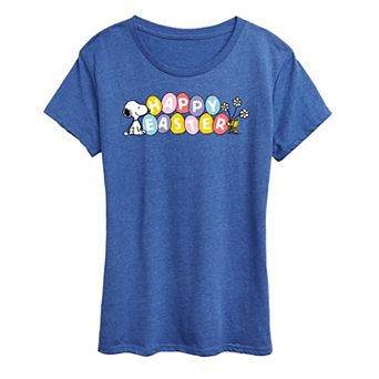 Women's Peanuts Snoopy & Woodstock Happy Easter Color Eggs Graphic Tee