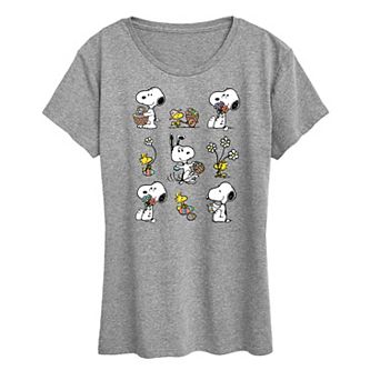 Women's Peanuts Snoopy & Woodstock Spring Pattern Graphic Tee