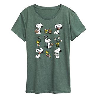 Women's Peanuts Snoopy & Woodstock Spring Pattern Graphic Tee