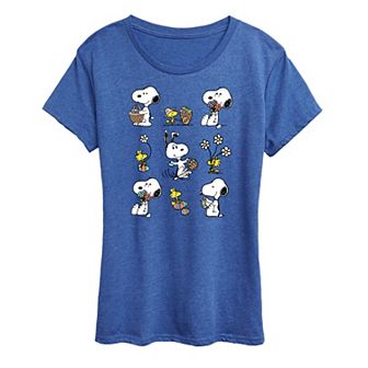 Women's Peanuts Snoopy & Woodstock Spring Pattern Graphic Tee