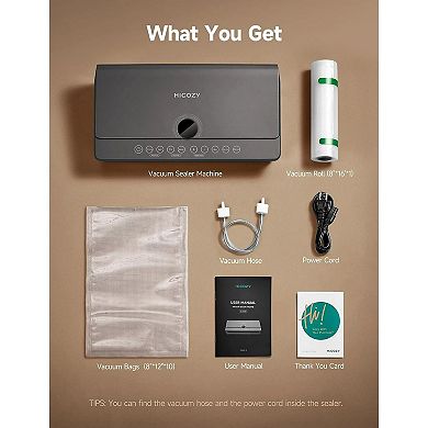 Hicozy Automatic Food Vacuum Sealer With Built-in Cutter And Bag Storage