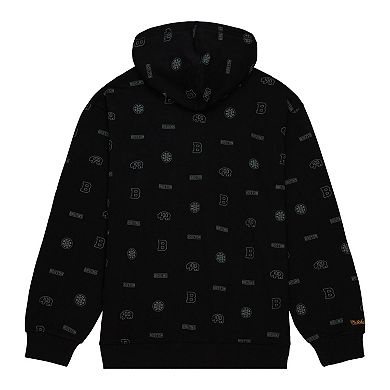 Men's Mitchell & Ness Black Boston Bruins 100th Anniversary Allover Print Pullover Hoodie