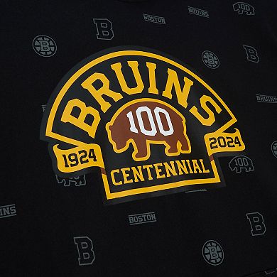 Men's Mitchell & Ness Black Boston Bruins 100th Anniversary Allover Print Pullover Hoodie