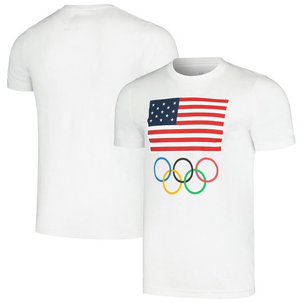 Men's White Team USA Flag Five Rings T-Shirt