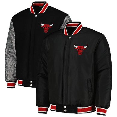 Men's JH Design Black Chicago Bulls Reversible Melton Full-Snap Jacket