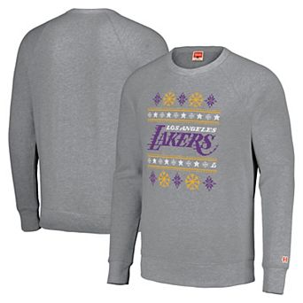 Unisex Homage Gray Los Angeles Lakers Holiday Tri-Blend Raglan Pullover Sweatshirt