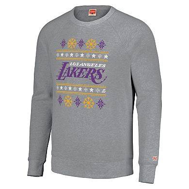 Unisex Homage Gray Los Angeles Lakers Holiday Tri-Blend Raglan Pullover Sweatshirt