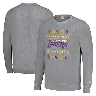 Unisex Homage Gray Los Angeles Lakers Holiday Tri-Blend Raglan Pullover Sweatshirt