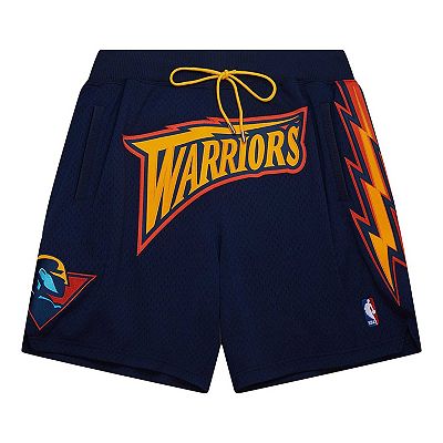 Men s Mitchell Ness Navy Golden State Warriors Authentic NBA x Just Don Mesh Shorts