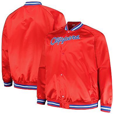 Men's Mitchell & Ness Red LA Clippers Hardwood Classics Throwback Wordmark Raglan Full-Snap Jacket