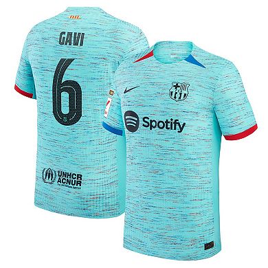 Men's Nike Gavi Aqua Barcelona 2023/24 Third Authentic Jersey