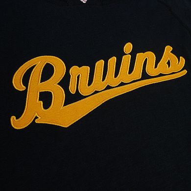 Men's Mitchell & Ness Black Boston Bruins 100th Anniversary Legendary Raglan Pullover Hoodie