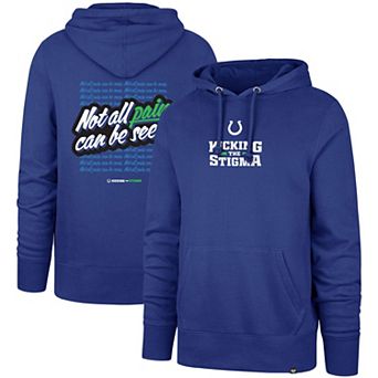 Men's '47 Royal Indianapolis Colts Not All Pain Can Be Seen Kicking the Stigma Pullover Hoodie