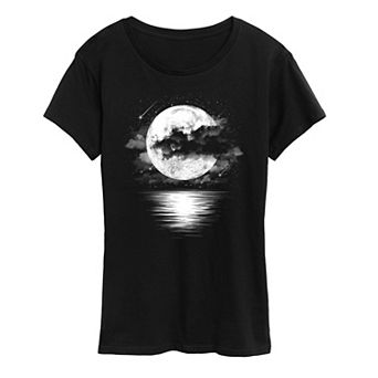 Women's Cloudy Moon Shooting Stars Graphic Tee