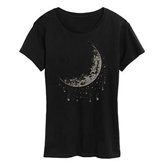 Women's Moon And Falling Stars Metallic Graphic Tee