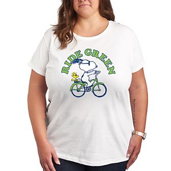 Plus Peanuts Snoopy & Woodstock Ride Green Graphic Tee