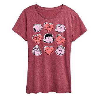 Women's Peanuts Valentine's Candy Heart Grid Graphic Tee