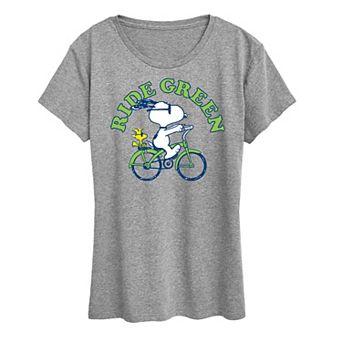 Women's Peanuts Snoopy & Woodstock Ride Green Graphic Tee