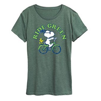 Women's Peanuts Snoopy & Woodstock Ride Green Graphic Tee