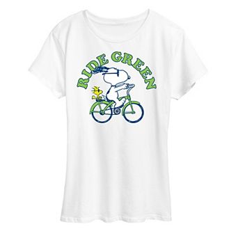 Women's Peanuts Snoopy & Woodstock Ride Green Graphic Tee