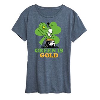 Women's Peanuts Snoopy & Woodstock Green Is Gold Graphic Tee