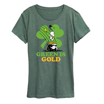 Women's Peanuts Snoopy & Woodstock Green Is Gold Graphic Tee