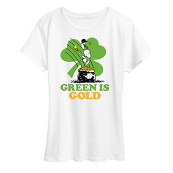 Women's Peanuts Snoopy & Woodstock Green Is Gold Graphic Tee