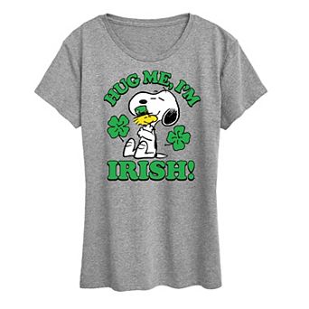 Women's Peanuts Snoopy & Woodstock Hug Me I'm Irish Graphic Tee